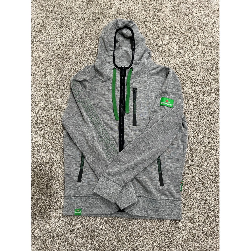 Heineken Official Merchandise Mens Grey Full Zip Hoodie Sweater De Luxe Large